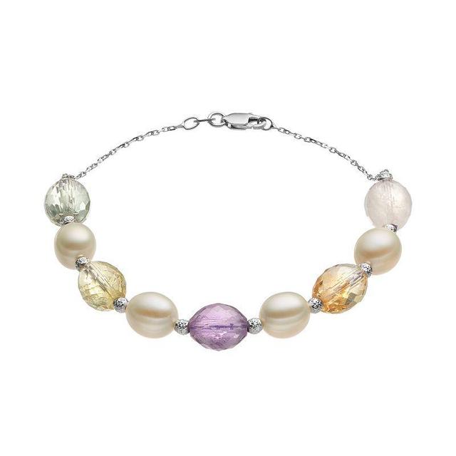 Sterling Silver Gemstone Beaded Bracelet, Womens Multicolor Product Image