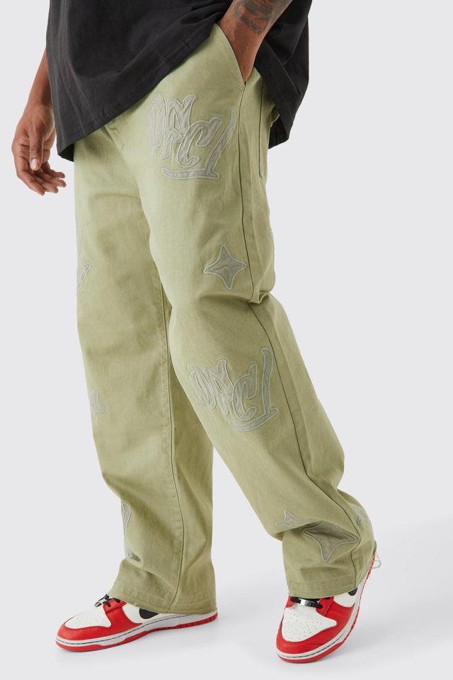 Plus Fixed Waist Relaxed Gusset Applique Trouser | boohooMAN USA Product Image