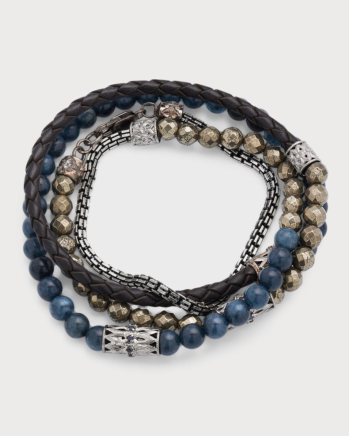 Armenta Men's Beaded Gemstone and Leather Wrap Bracelet - SILVER Product Image