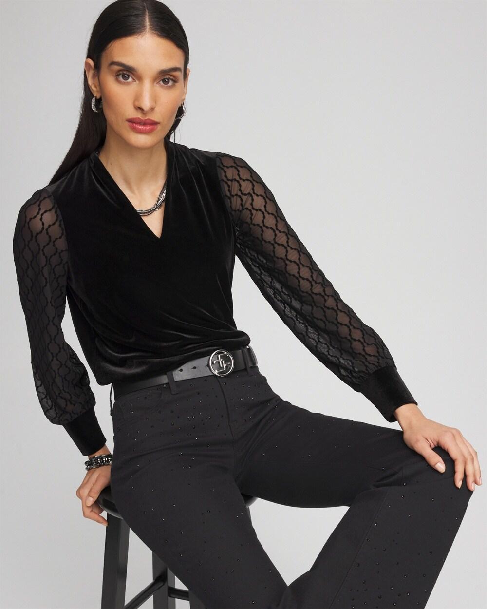 Velvet V-neck Long Sleeve Top Product Image