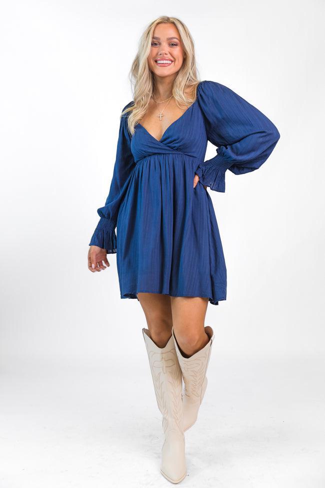 Just You Wait Navy Surplice Neckline Mini Dress Product Image