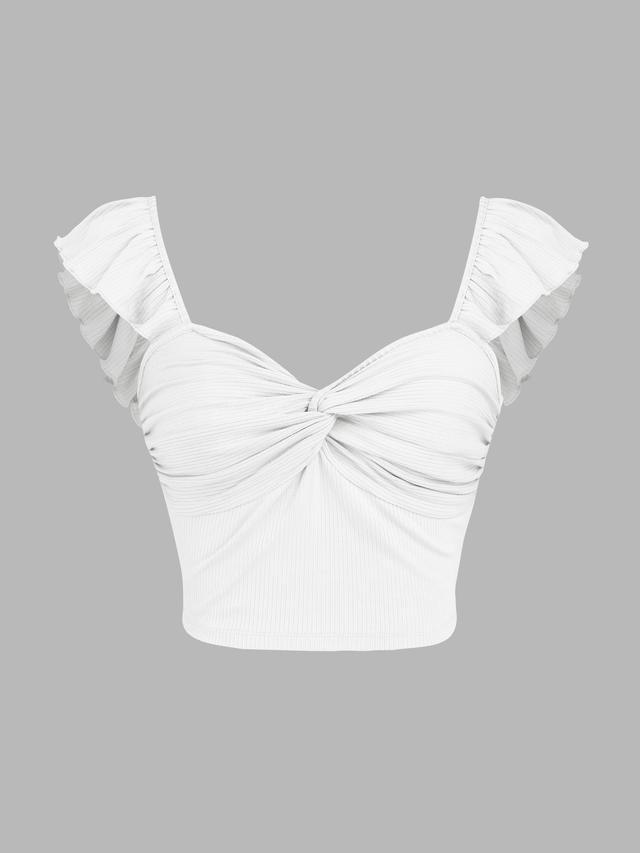 Solid Twist Ruffle Sleeve Crop Top Product Image