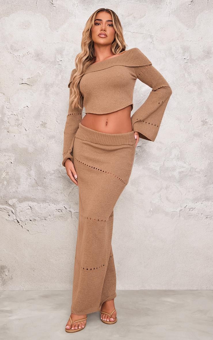 Chocolate Fold Over Knit Maxi Skirt product image