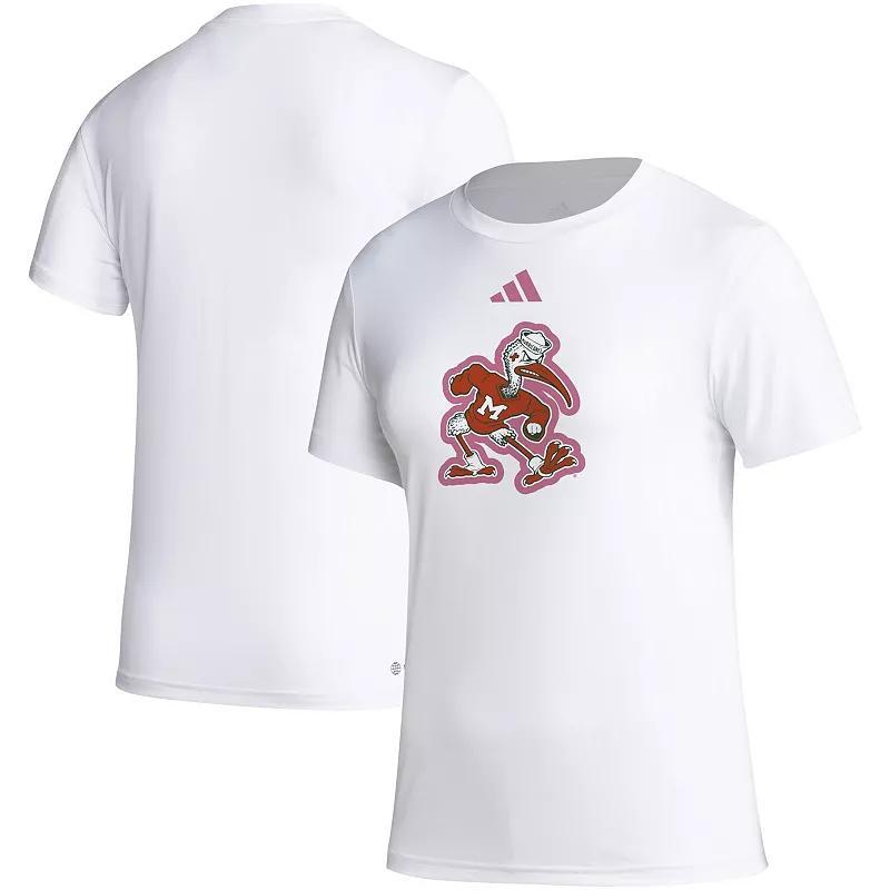 Womens adidas Miami Hurricanes AEROREADY Breast Cancer Awareness Pregame T-Shirt Product Image