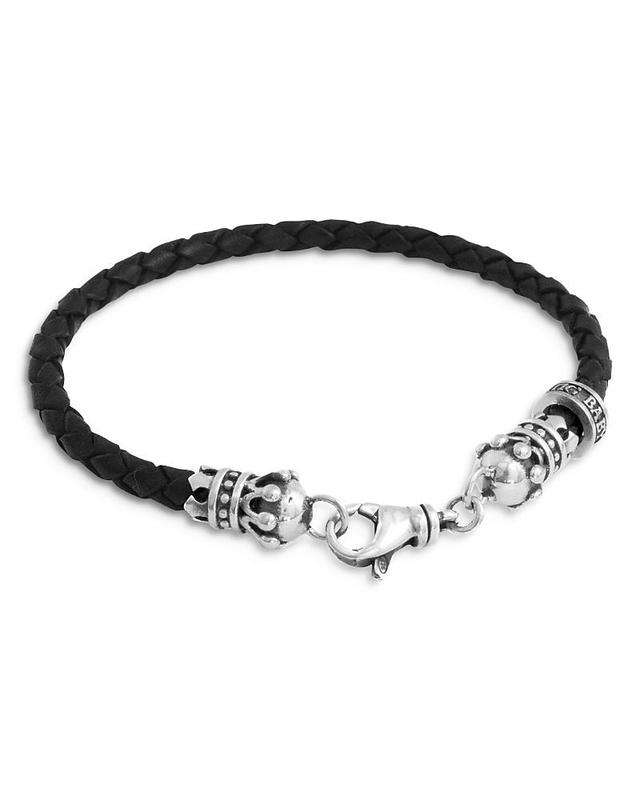 King Baby Studio Small Leather Braided Sterling Silver Crown Bracelet Product Image