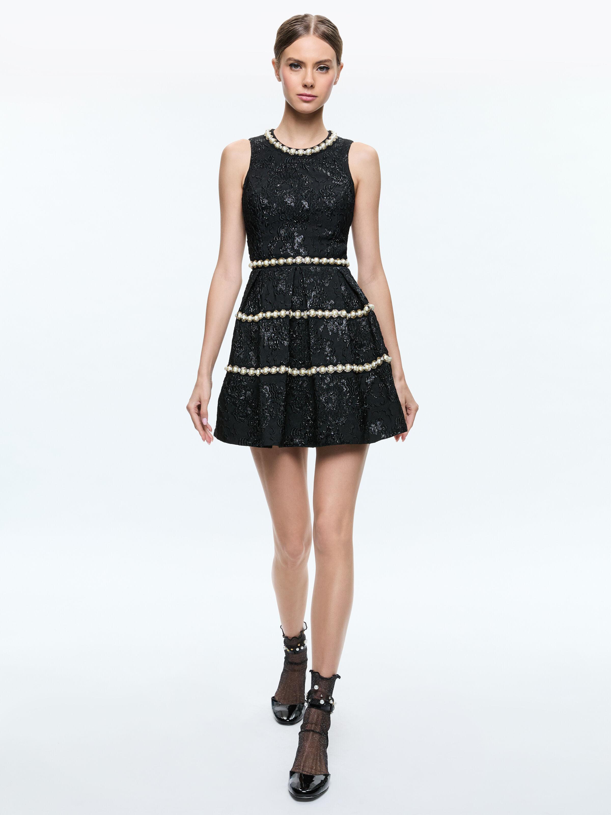 ALICE AND OLIVIA Alistair Embellished Mock Neck Sleeveless Mini Gown In Black Product Image