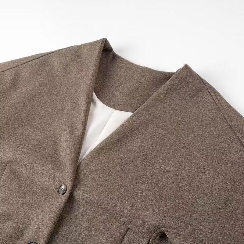 Collarless Melange Single-Breasted Blazer Product Image