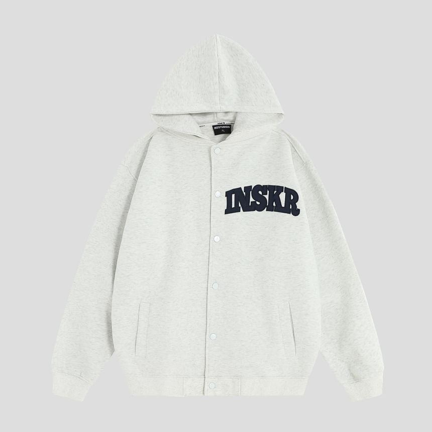 Hooded Lettering Button-Up Jacket Product Image