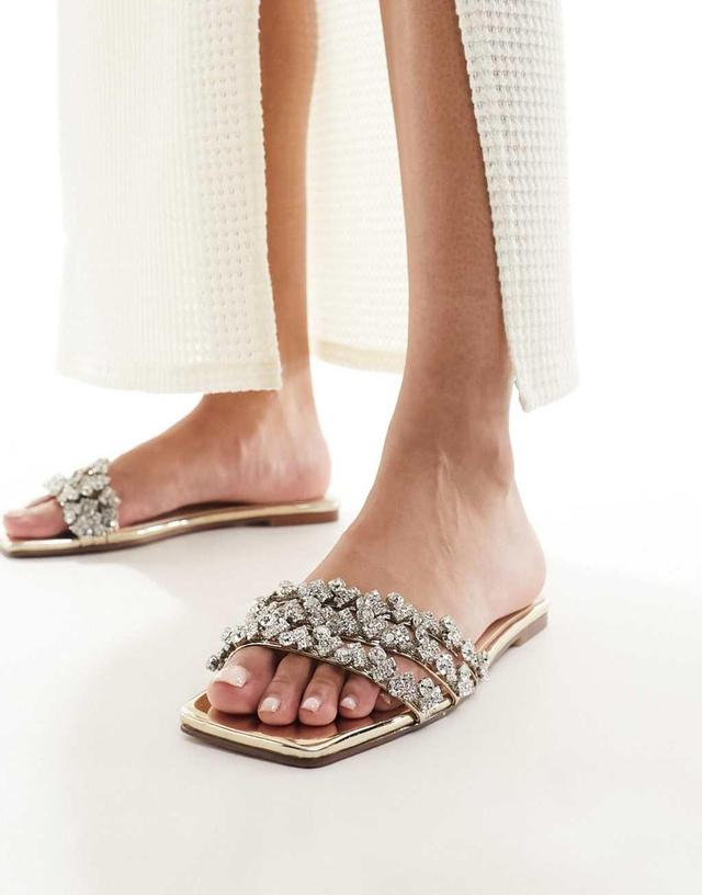 Simmi London Capri embellished flat sandal in gold Product Image