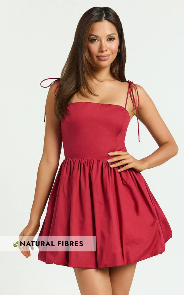 Kimberly Mini Dress - Square Neck Bubble Hem Dress in Red Product Image