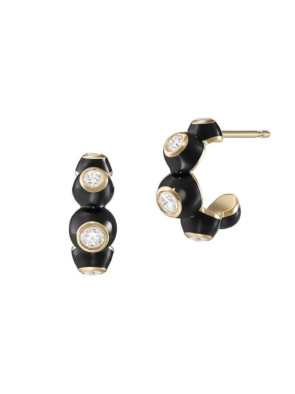 Womens Audrey 18K Yellow Gold, Enamel & 0.58 TCW Diamond Hoop Earrings Product Image