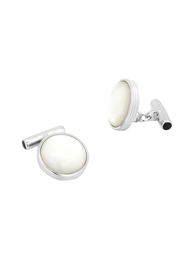 Mens Sterling Silver & Ribbed Mother Of Pearl Cufflinks Product Image