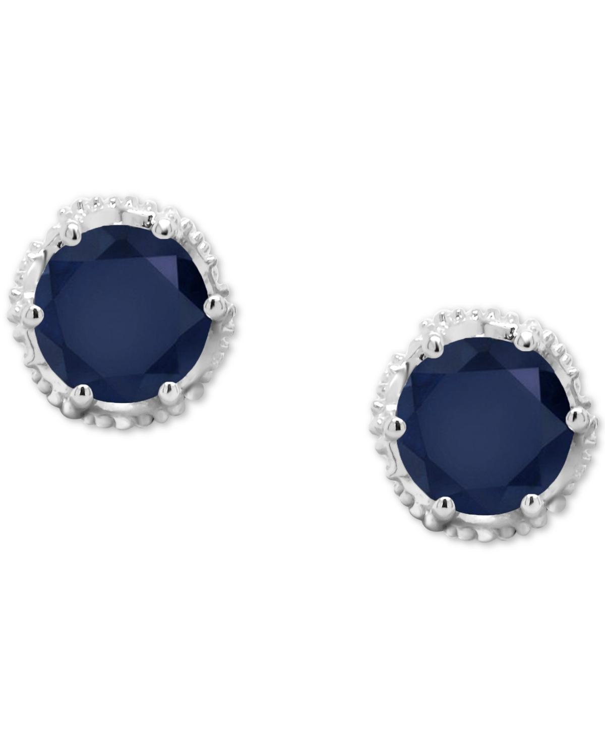 Sapphire Beaded Frame Stud Earrings (1-1/5 ct. t.w.) in Sterling Silver (Also Ruby) - Emerald Product Image