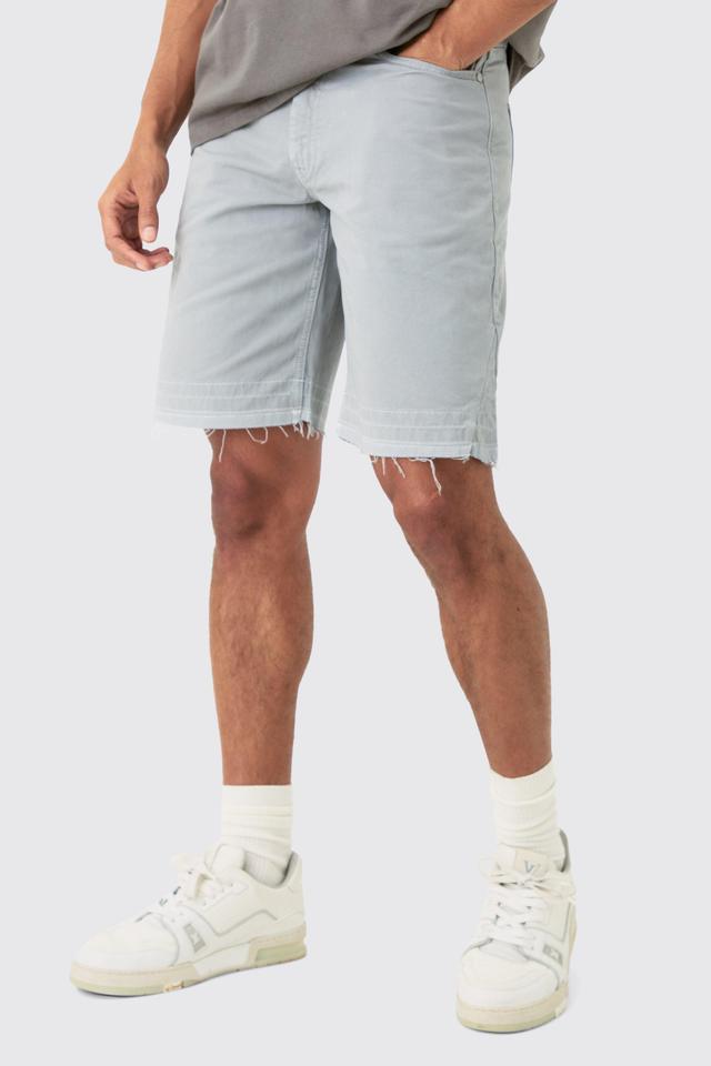 Mens Grey Fixed Waist Raw Hem Relaxed Gusset Shorts, Grey Product Image