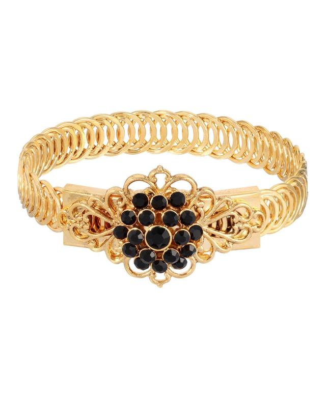 1928 Gold Tone Siam Flower Overlay Belt Bracelet, Womens, Black Product Image