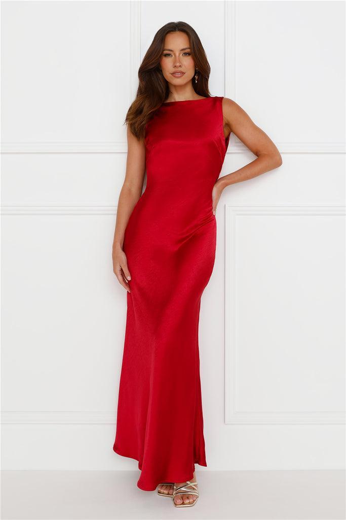 Classy Entrance Satin Slip Maxi Dress Red Product Image