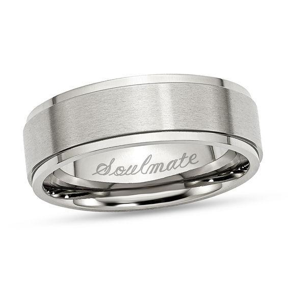 Men's 7.0mm Engravable Ridged Edge Wedding Band in Stainless Steel (1 Line) Product Image