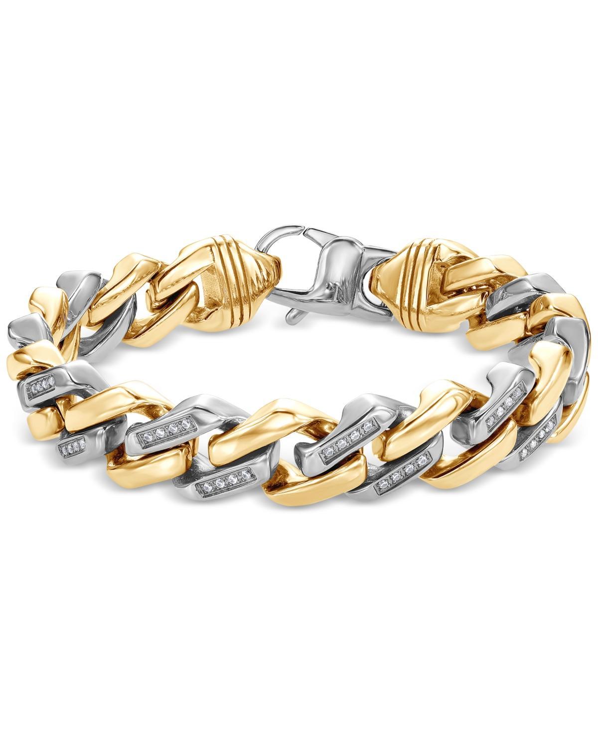 Blackjack Mens Cubic Zirconia Two-Tone Monaco Link Bracelet in Stainless Steel Ion-Plate - Gold-Tone Product Image