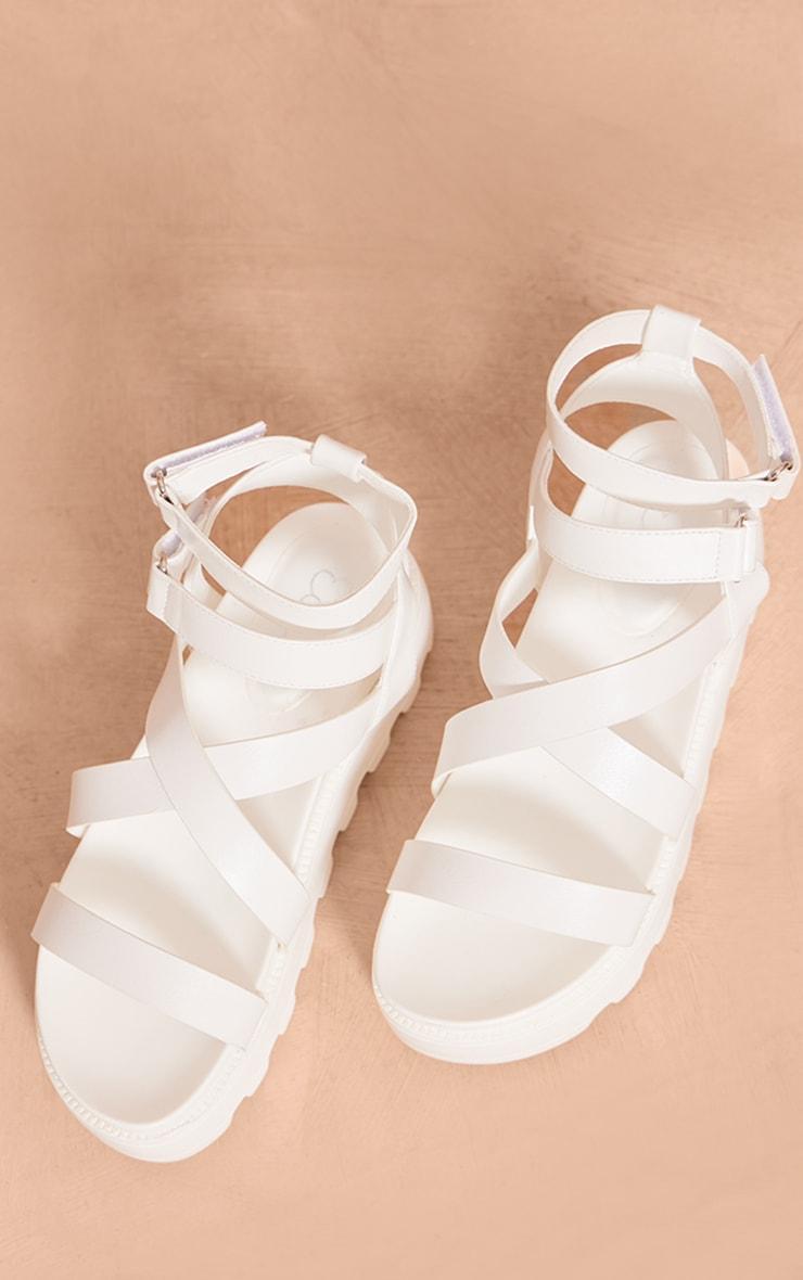 White Cross Strap Chunky Sole Flat Sandals Product Image