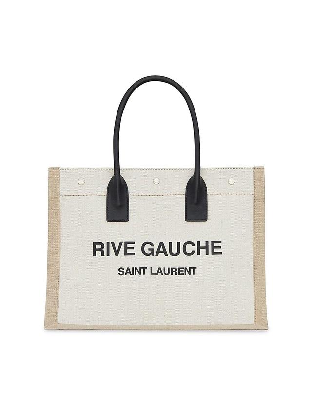 Womens Rive Gauche Small Tote Bag In Linen And Leather Product Image