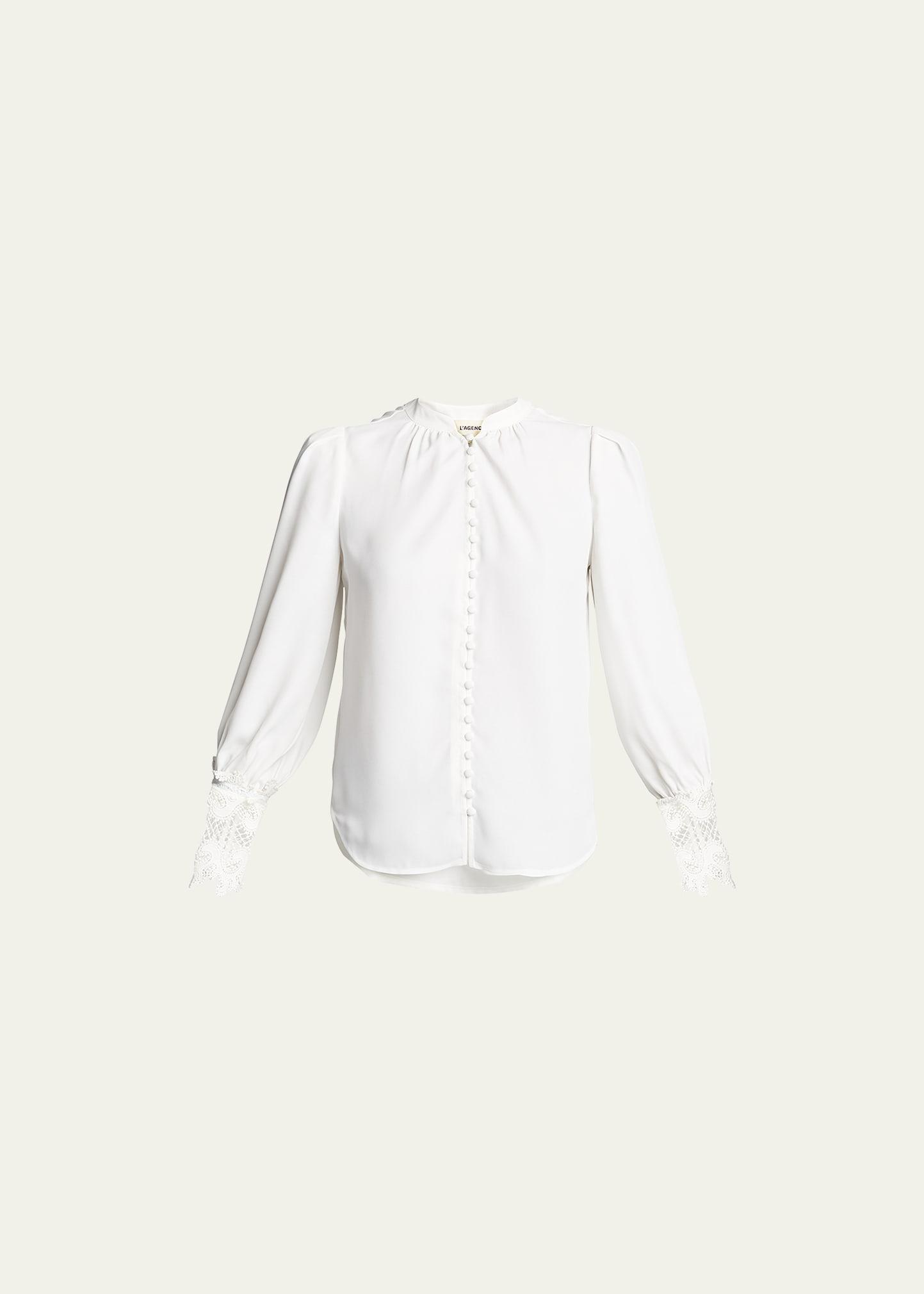 L AGENCE Ava Lace Cuff Blouse In White Product Image