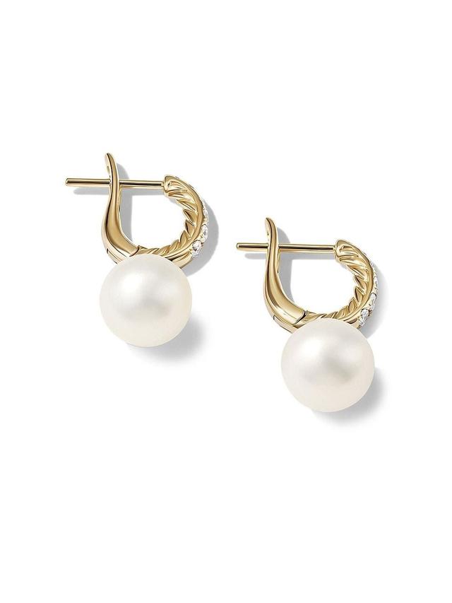 Womens Pearl & Pav Drop Earrings In 18K Yellow Gold With Diamonds Product Image