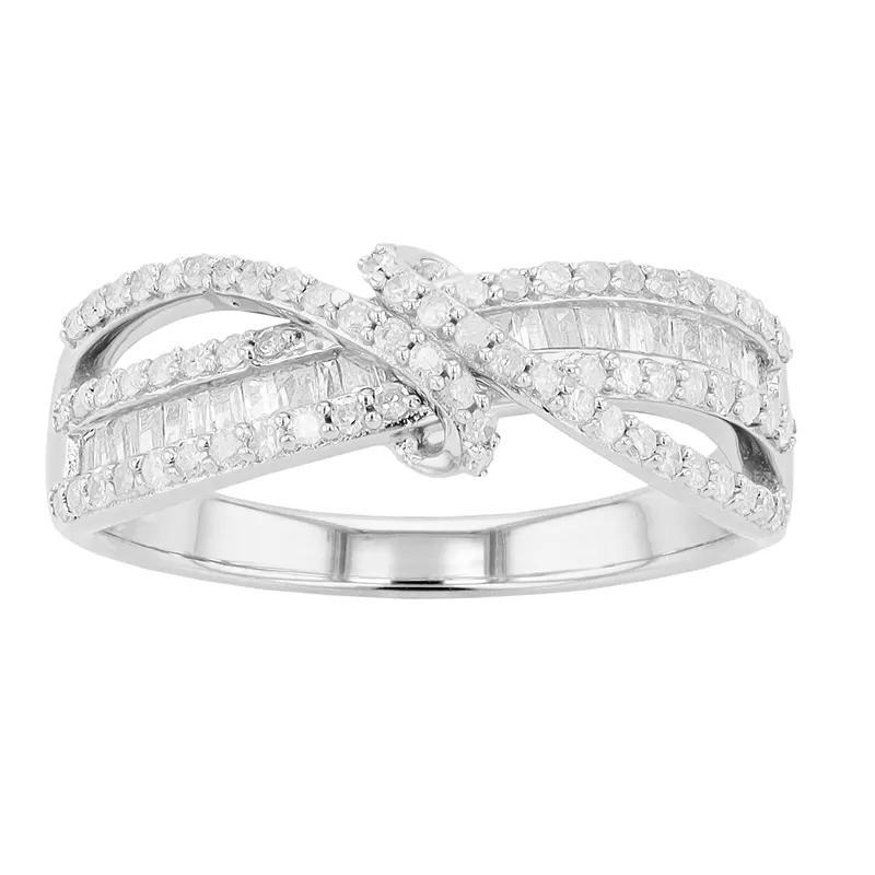 Sterling Silver 1/2 Carat T.W. Round & Baguette Diamond Ring, Womens White Product Image