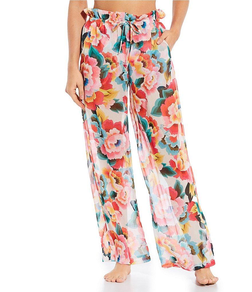 Gibson & Latimer Floral Print Drawstring Tie High Waist Pant Swimsuit Cover-Up Product Image