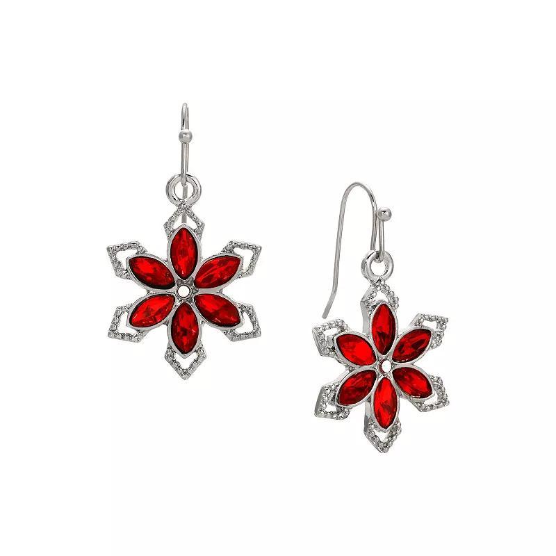 1928 Silver Tone Crystal Flower Wire Earrings, Womens, Red Product Image