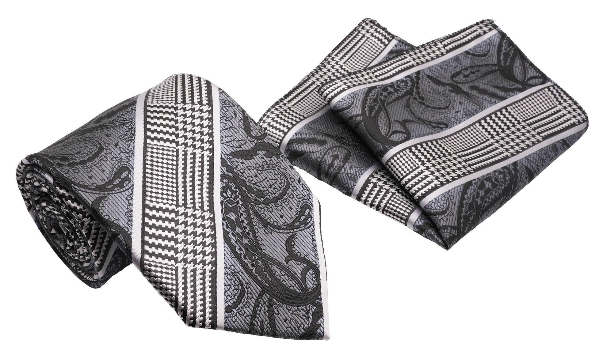 Black Counterchange and Scroll Pattern Men's Classic Tie and Pocket Square Set Male Product Image