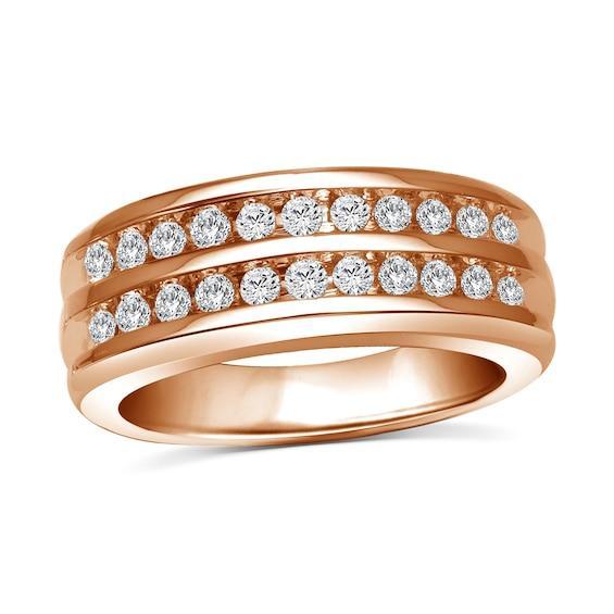 Men's 1/2 CT. T.w. Diamond Two-Row Band in 10K Rose Gold Product Image