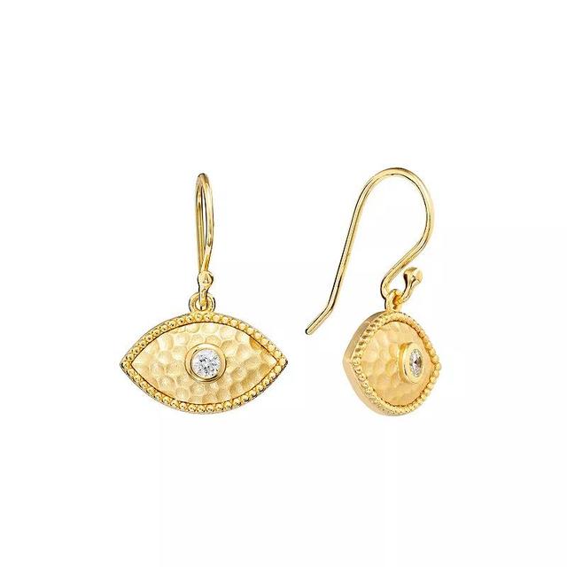 Athra NJ Inc 14k Gold Over Sterling Silver Cubic Zirconia Hammered Guardian Eye Drop Earrings, Womens, Gold Tone Product Image