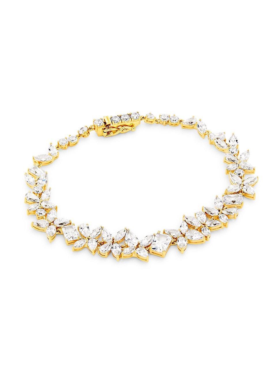 Womens Versailles 18K-Gold-Plated & Cubic Zirconia Floral Bracelet Product Image