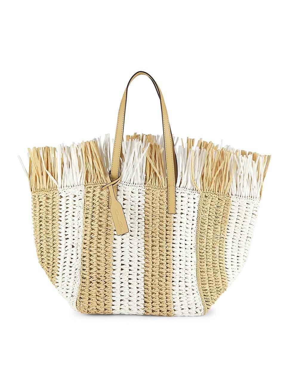 Striped Raffia Square Tote Bag Product Image