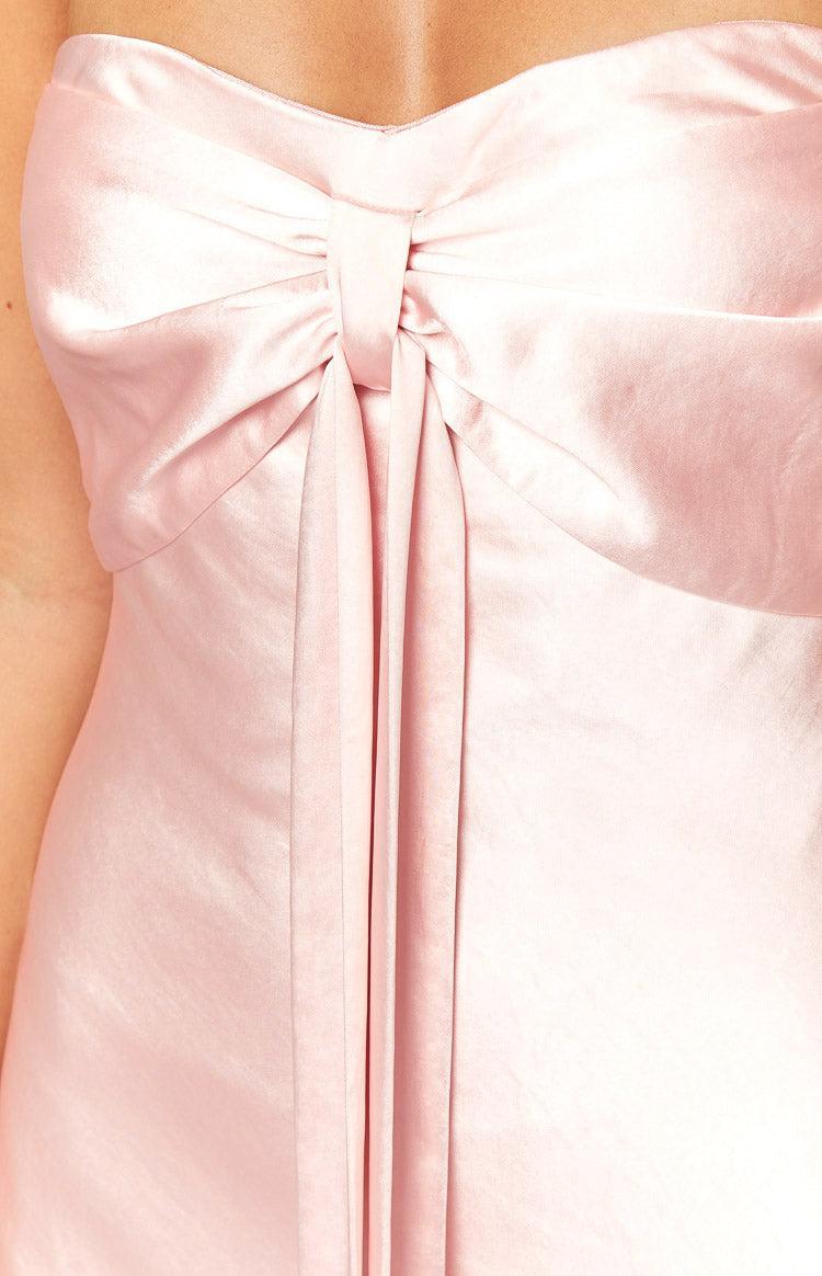 Ariella Pink Satin Strapless Maxi Dress Product Image