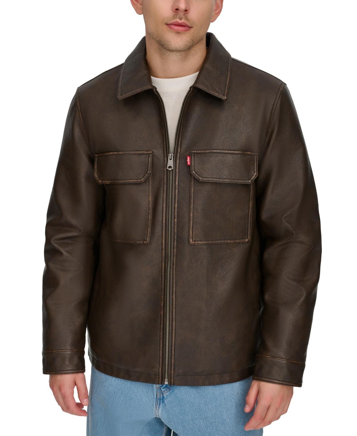 Levis Mens Faux-Leather Zip Utility Shirt Jacket Product Image