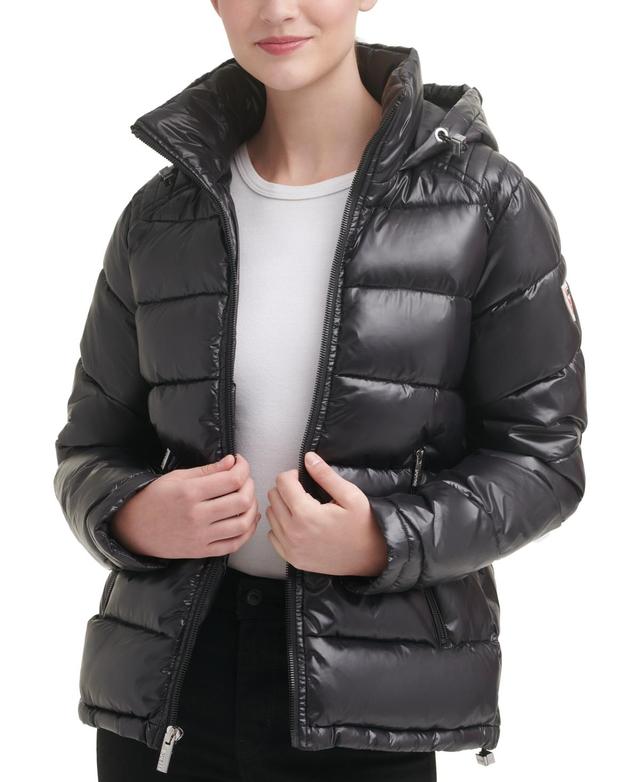 Guess Womens High-Shine Hooded Puffer Coat Product Image