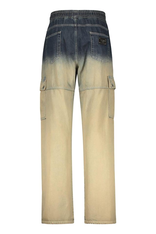 Drawstring Cargo Jeans In Beige Product Image