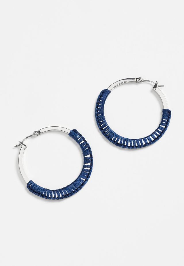 Navy Thread Wrapped Hoop Earrings Product Image