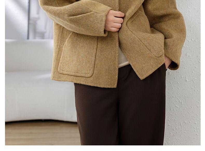 Round Neck Plain Concealed Button Short Coat Product Image