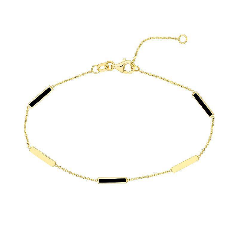 Color Romance 14k Gold Alternating Colored Enamel Bar Station Bracelet, Womens Black Product Image