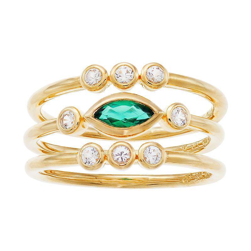 14k Gold Over Silver Lab-Created Emerald Triple Band Ring, Womens Gold Tone Product Image