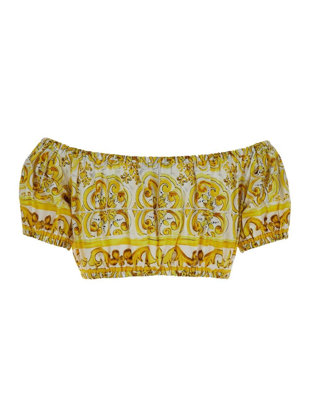 DOLCE & GABBANA Crop Top Tris Maiolica In Yellow Product Image