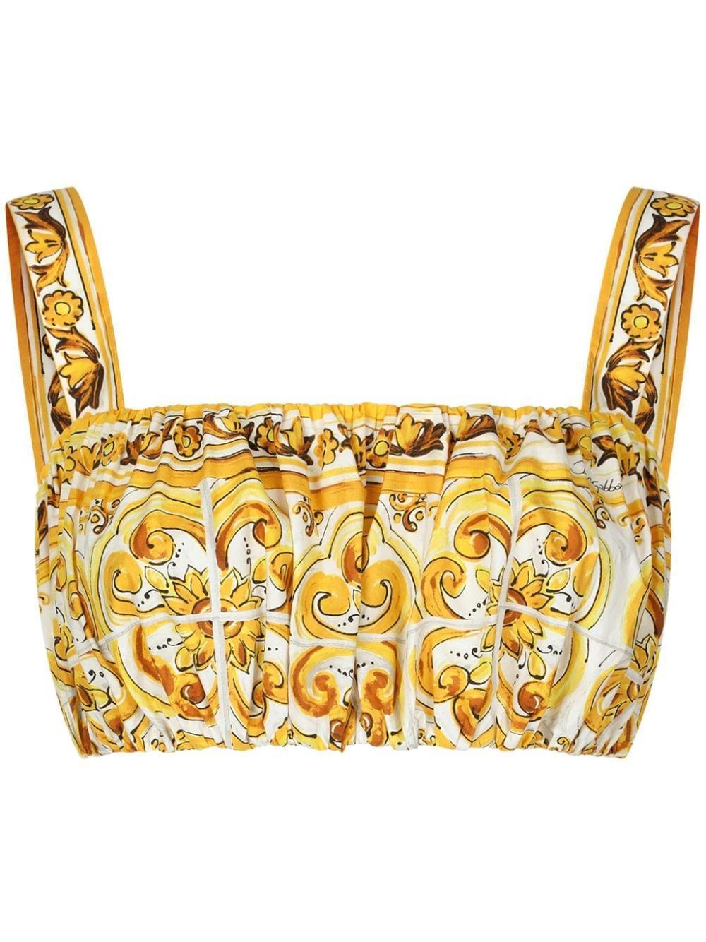 Majolica-print Cotton Crop Top In Yellow Product Image