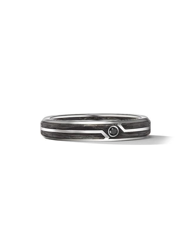 Mens Forged Carbon Band Ring in 18K White Gold with Center Black Diamond Product Image