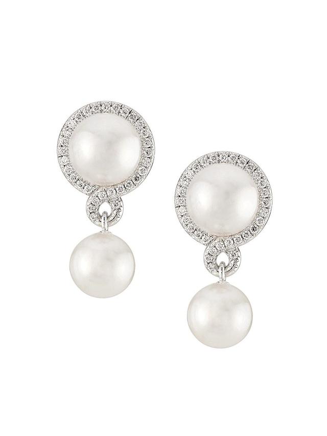 Womens Petit Soleil 18K White Gold, Cultured Akoya Pearl & 0.25 TCW Diamond Drop Earrings Product Image