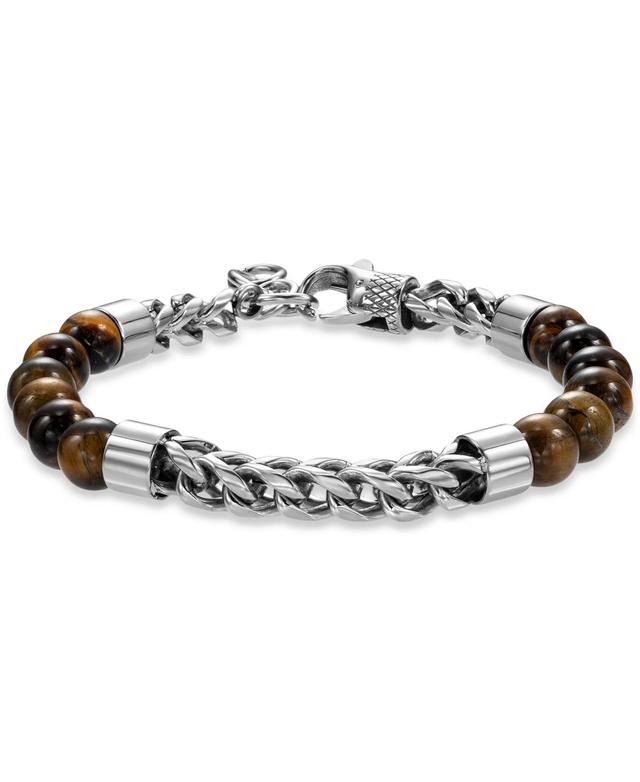 Blackjack Mens Lapis Lazuli Bead & Chain Bracelet in Stainless Steel (Also Tiger Eye) - Onyx Product Image