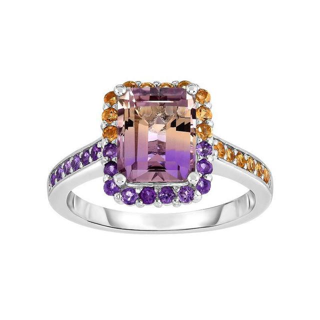 Sterling Silver Ametrine Rectangle Halo Ring, Womens Multicolor Product Image