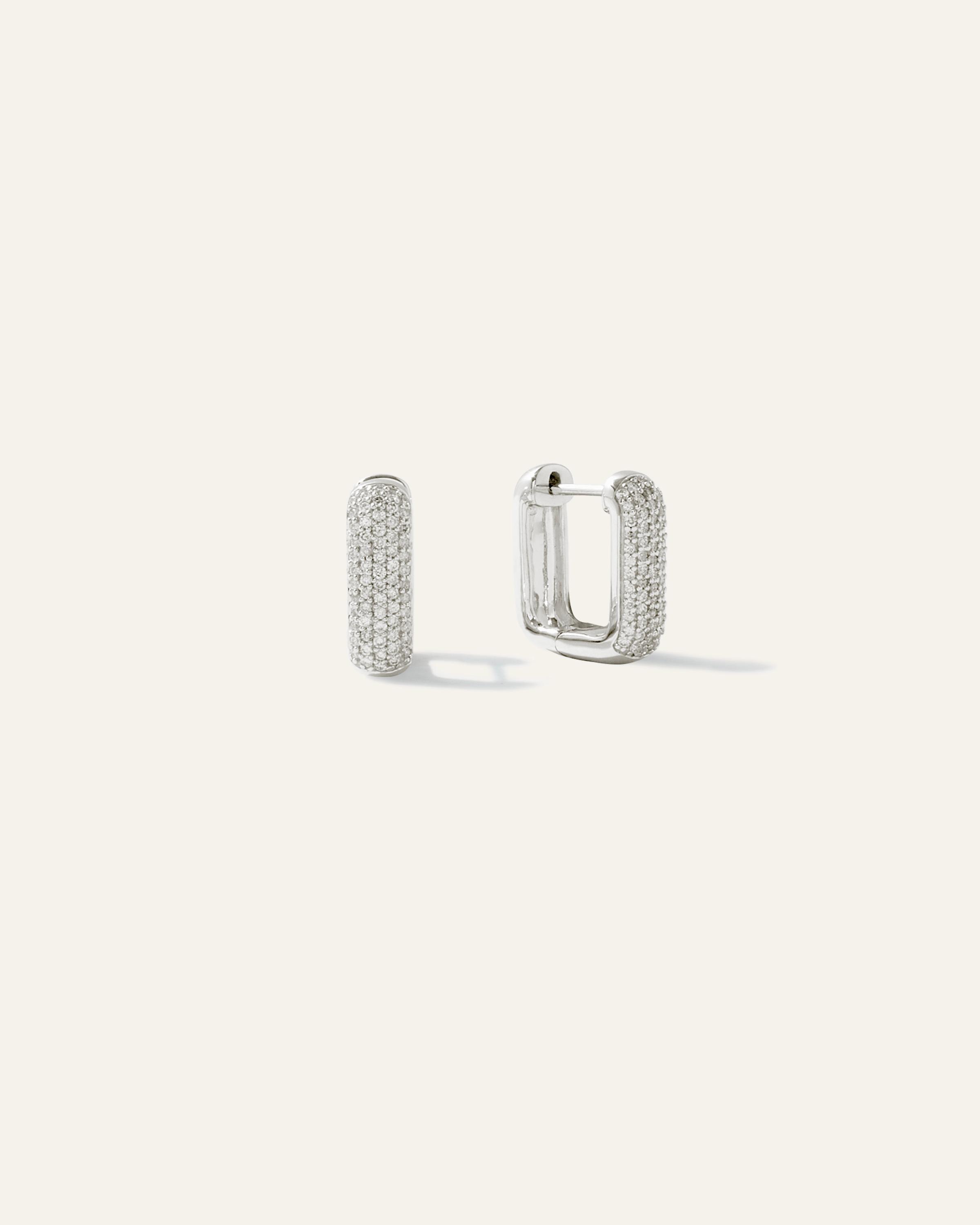 14K Gold Pave Diamond Multirow Square Huggie Hoops Product Image