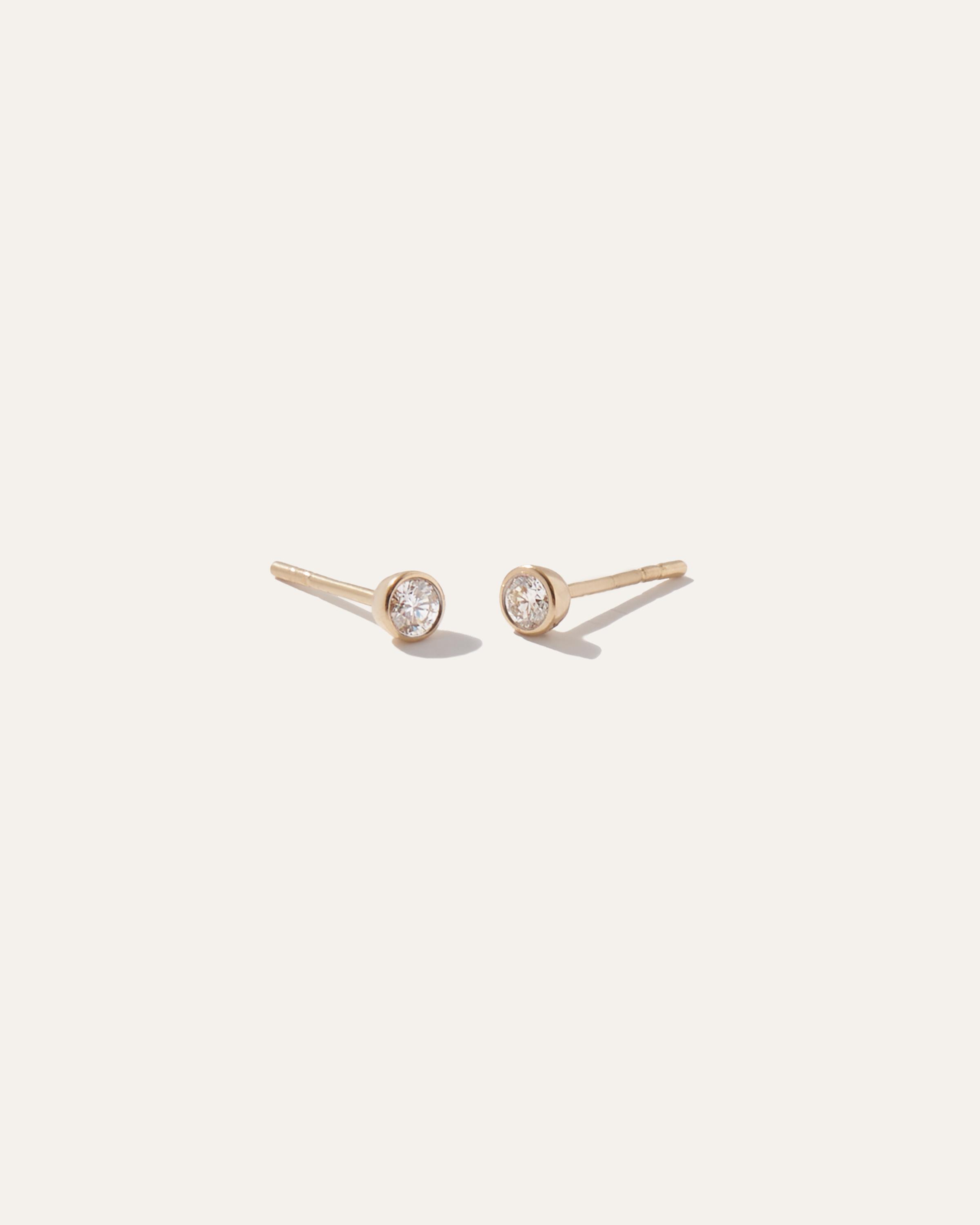 Womens 14K Gold Round Diamond Petite Bezel Studs in Yellow Gold by Quince Product Image